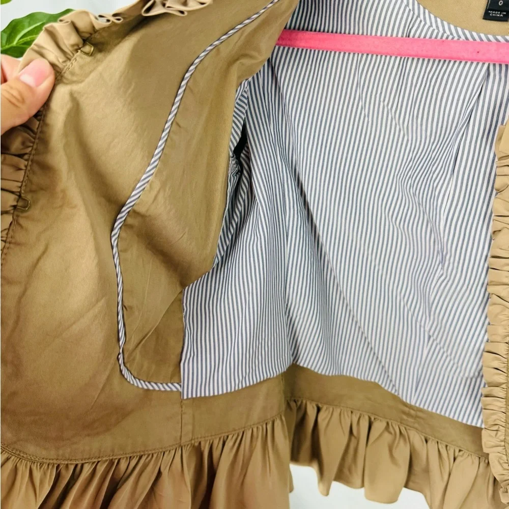 J. Crew Khaki Tan Ruffle Trim Chino Jacket size 0